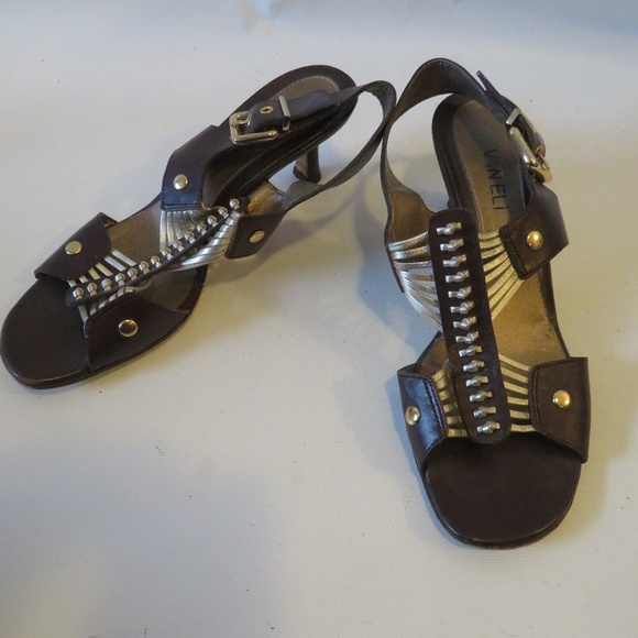 WOMENS VANELI BROWN/GOLD LEATHER SANDALS 8.5* - Picture 1 of 5